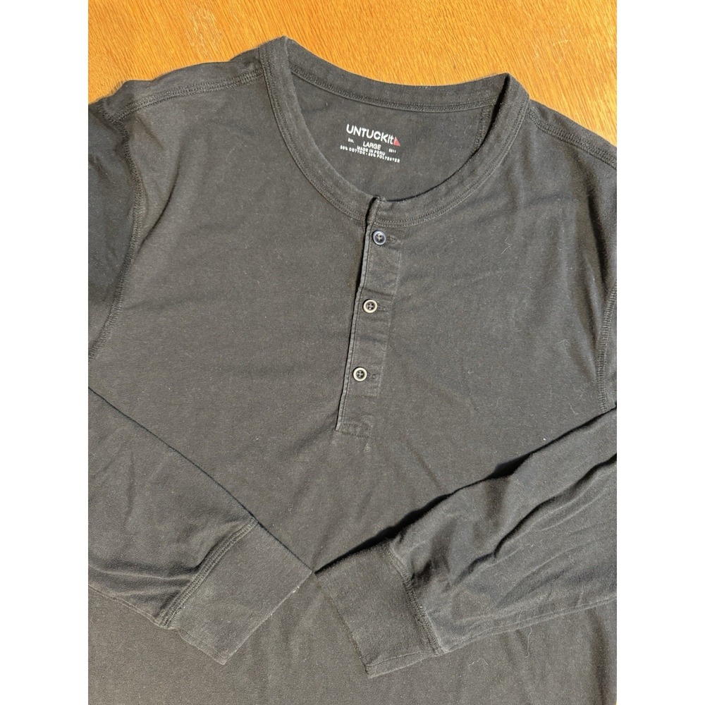 Untuckit Albarino Henley Shirt Mens Large Regular‎ Fit Black Casual Long Sleeve